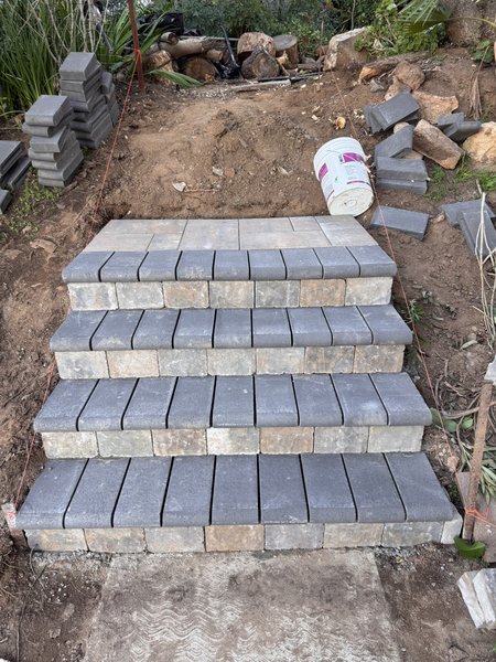 Paver steps with gray and tan multi-tone pavers